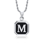 Initials Necklaces for Men Women,A-Z 26 Letters Black Square Stainless Steel Pendant Collar,45-60CM Twisted Rope Chain