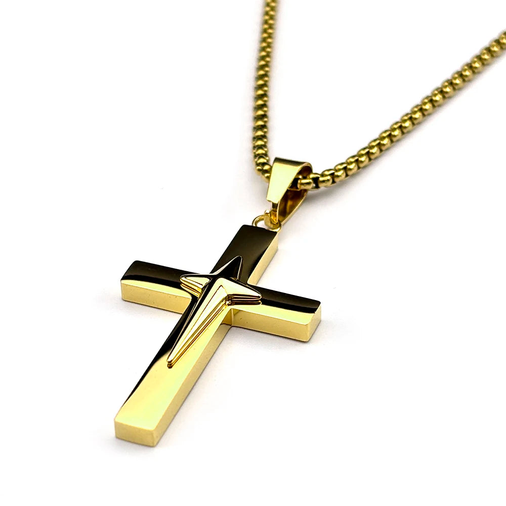 Jesus Starburst Cross Necklace — Stainless Steel Box Chain