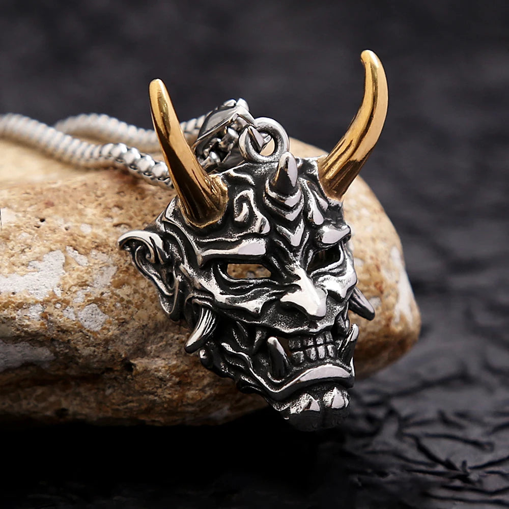 Gothic Retro Stainless Steel Ghost Mask Pendant Necklace For Men Boys Punk Fashion Skull Necklaces Jewelry Horror