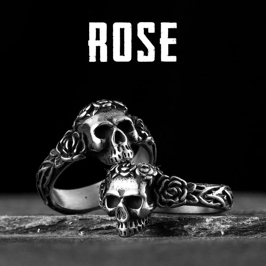 Rose Skull Ring Black — Stainless Steel