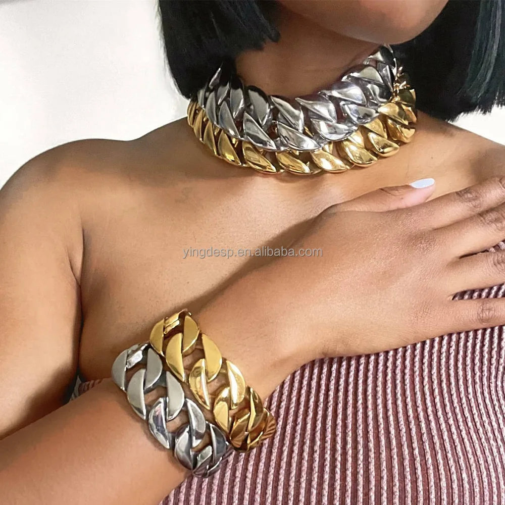 Stainless Steel 18K Necklace Jewelry Chunky Gold Cuban Link Chain Choker Jewelry for MEN