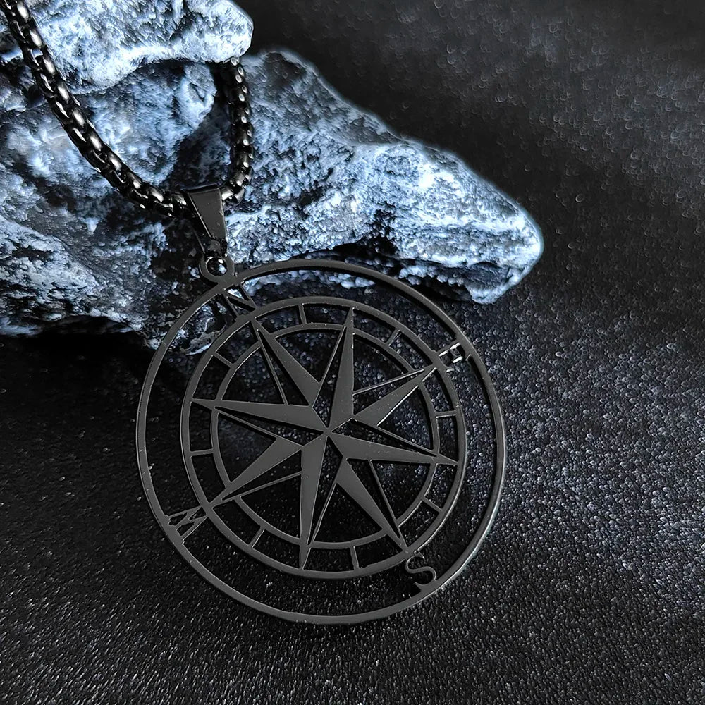 Viking Compass Anchor Pendant Necklace — Gold