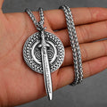 Viking Sword Shield Pendant Necklace — Steel