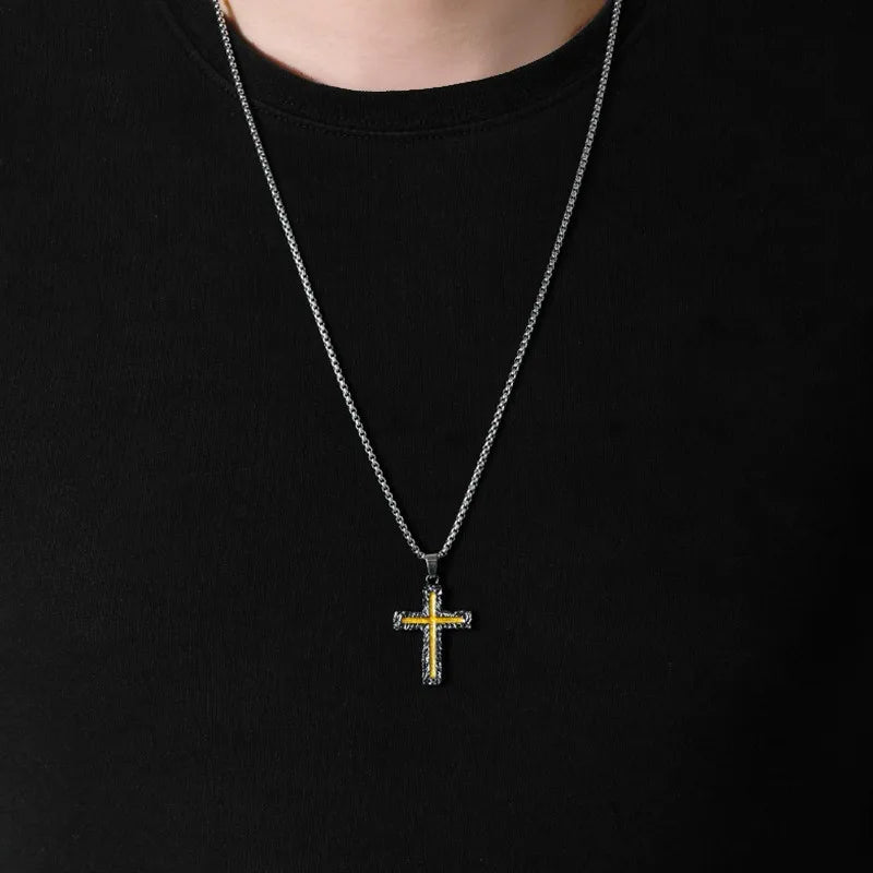 Cross Steel Pendant Yellow Lava