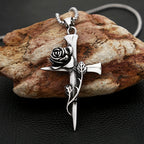 Fashion Vintage Rose Cross Necklace for Man Woman Punk 316L Stainless Steel Couple Pendant Creative Amulet Jewelry