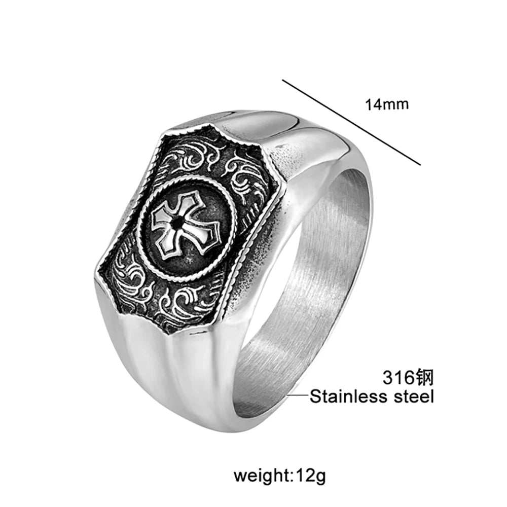 Faith and Strength Cross Ring for Men Women — Stainless Steel