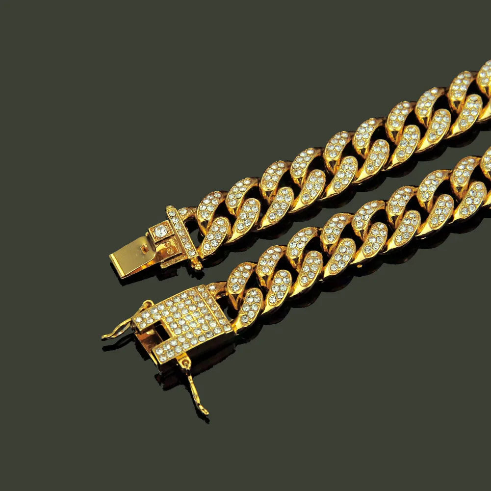 HNSP Miami Cuban Link Iced Out Chain Necklace For Men - Heavy Duty Curb Bling Hip Hop Chains Jewelry 13MM Wide