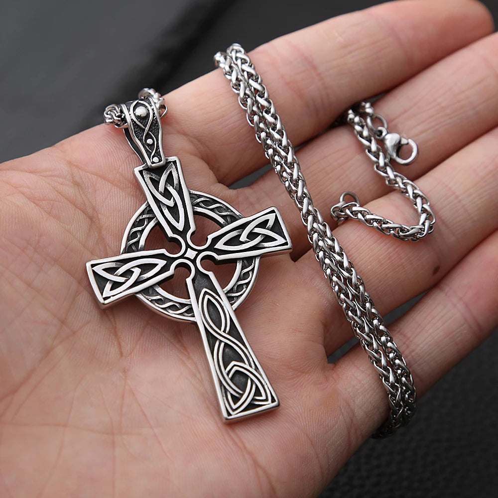 Vintage Stainless Steel Viking Valknut Necklace Mens Nordic Street Style Celtics Knot Cross Odin Pendant Necklace Biker