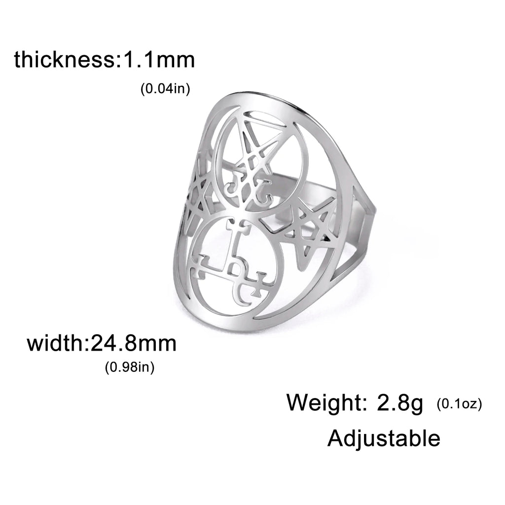 COOLTIME Sigil of Lilith Ring Vintage Stainless Steel Adjustable Pentagram Om Symbol Magic Couple Rings Amulet Jewelry