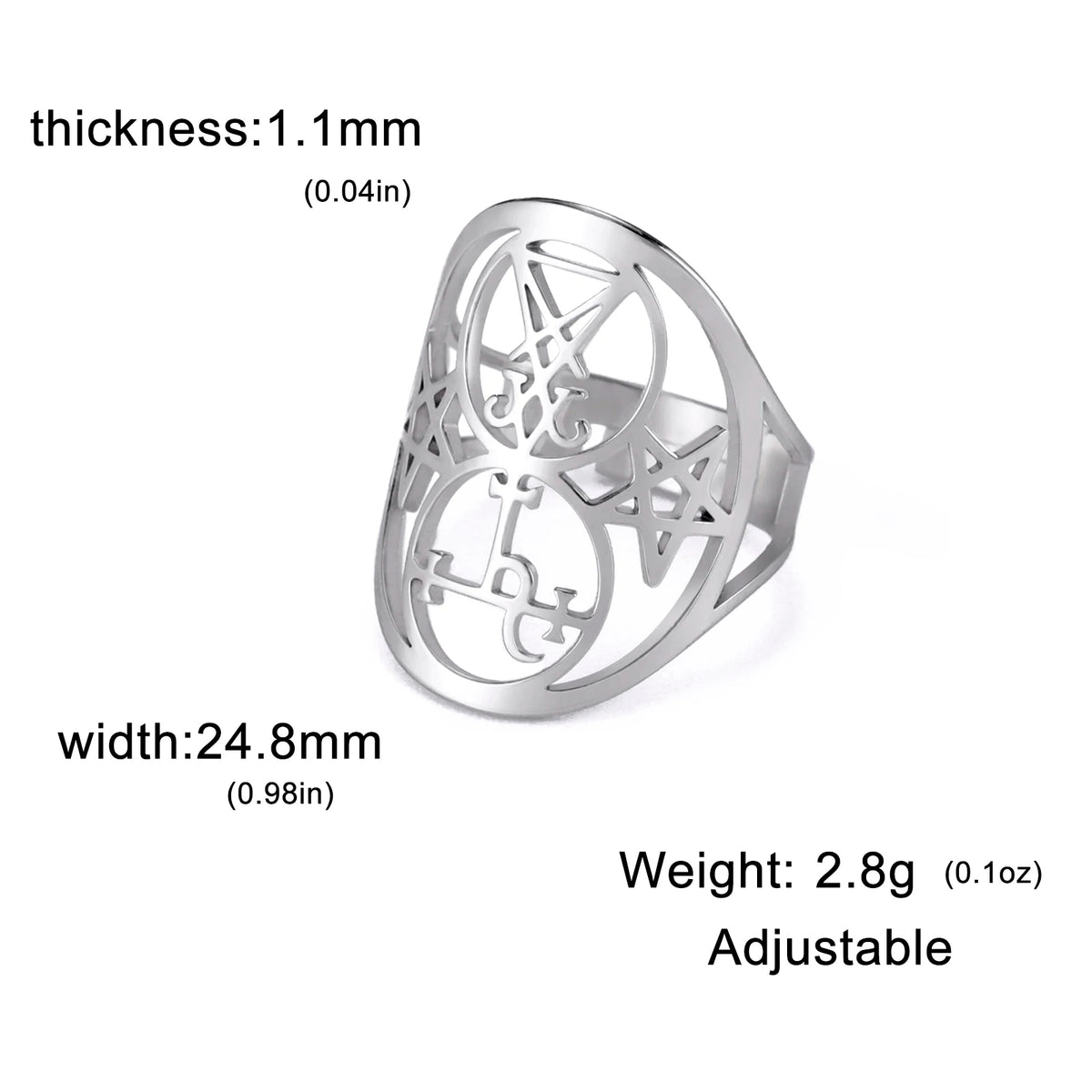 COOLTIME Sigil of Lilith Ring Vintage Stainless Steel Adjustable Pentagram Om Symbol Magic Couple Rings Amulet Jewelry