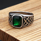Viking Steel Ring Vintage Nordic Knot Rune Square