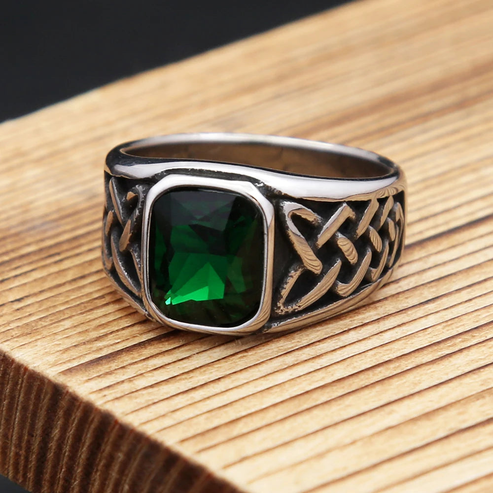 Viking Steel Ring Vintage Nordic Knot Rune Square