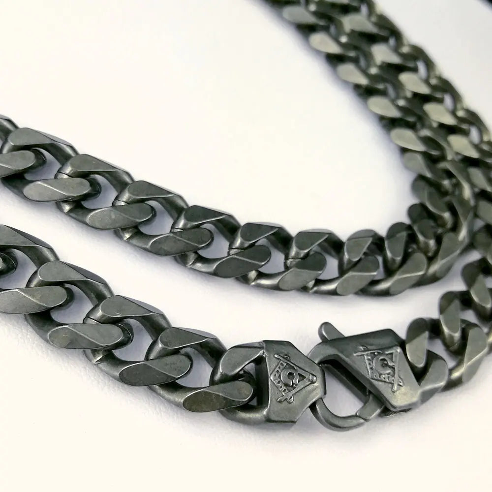 N396 Retro Necklace Freemasonry Masonic Mason Chain Heavy Mens 316L Stainless Steel