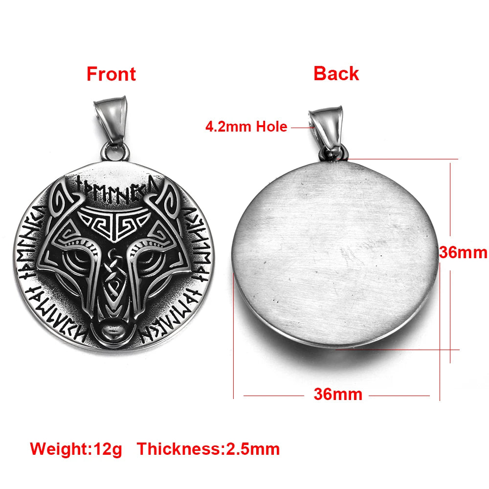 Norse Viking Rune Round Pendant Necklace — Stainless Steel