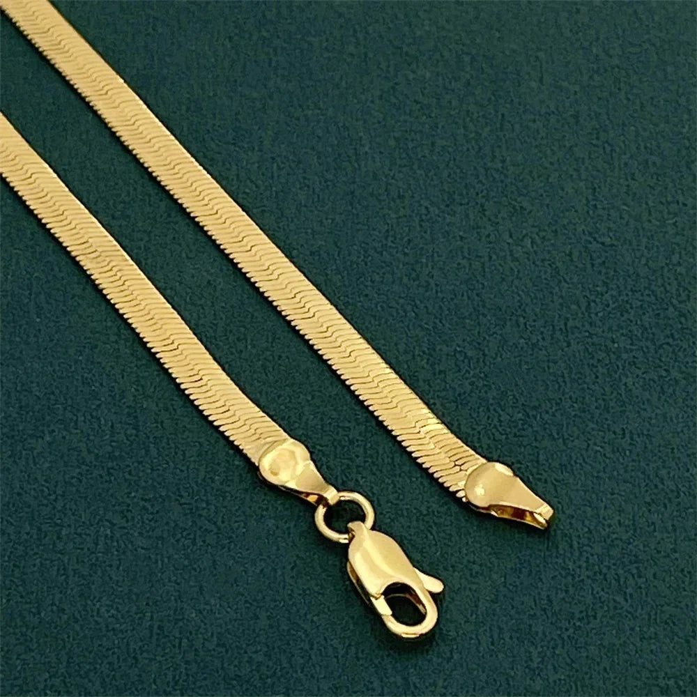 Lihong Luxury 925 Sterling Silver Gold Plated 4MM Snake Bone Necklace, Unisex Engagement Accessories Jewelry 40-60CM