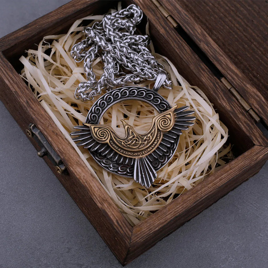 Stainless Steel Viking Odin Raven Necklace Men Vintage Huginn Muninn Celtic Knot Fashion Amulet Pendant Jewelry Gifts