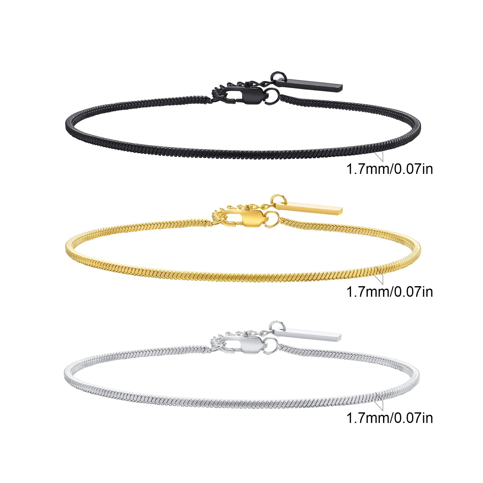 Vnox Men's Simple Square Snake Chain Bracelet Stainless Steel Three-Color Casual Wristband Cool Fashion Accessory