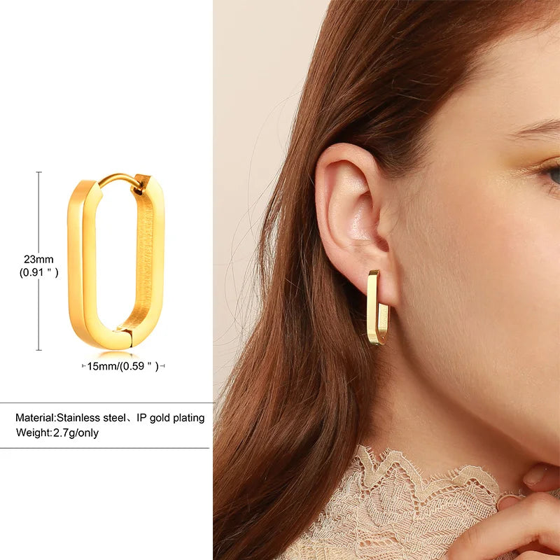Geometric Octagon Hoop Earrings — Stainless Steel