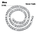 BTEN 2020 Fashion Classic Figaro Chain Necklace Men Stainless Steel Long Necklace For Men Women Chain Jewelry