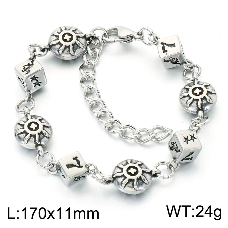 Vintage Gothic Ornate Charm Link Bracelet — Stainless Steel