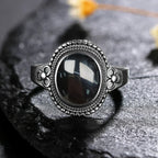 Sterling Silver 925 Vintage Rings Oval 8X10mm Rings Black Onyx Natural Fine Jewelry For Men Women Rhodochrosite Rings