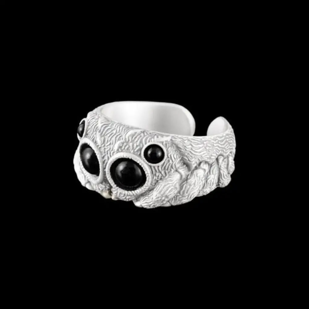 Black Agate Jumping Spider Ring Personalized Electroplated Copper Animal Open Rings Adjustable Opening Fashion