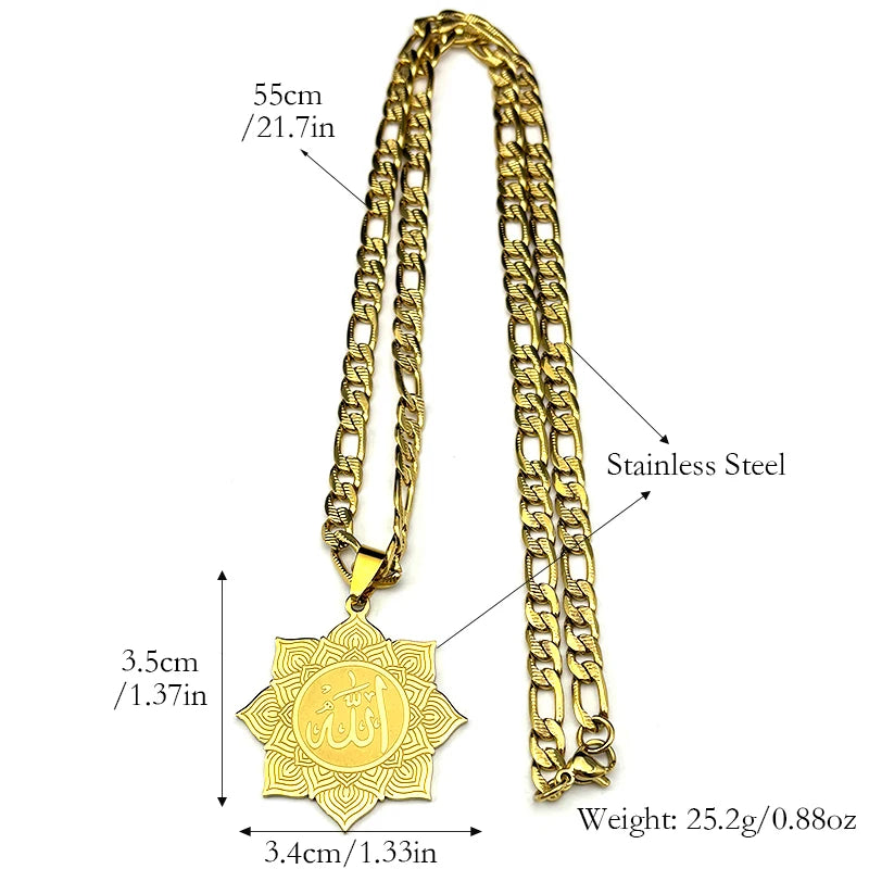 Mandala Flower Allah Pendant Necklace for Men — Stainless Steel