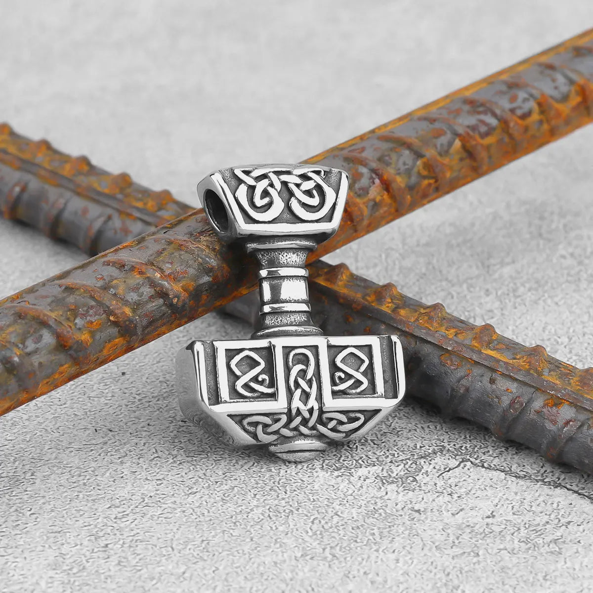 Stainless Steel Nordic Viking Thor's Hammer Pendant Vintage Odin Celts Knot Runic Amulet Necklace Gift for Boyfriend