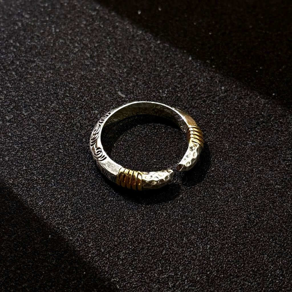 Retro Tang Grass Pattern Spearhead Adjustable Open Ring For Men Silver-plated Copper Punk Gothic Edgy Jewelry Accessories Gift