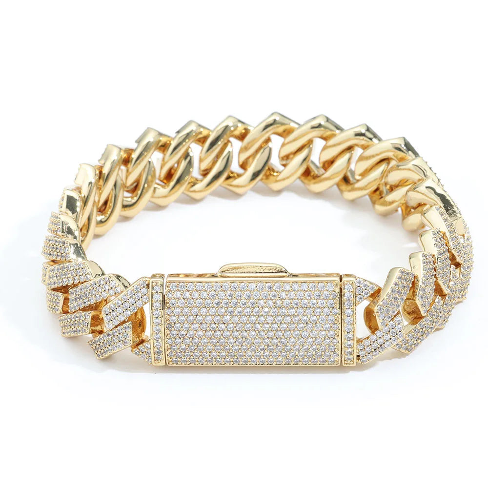 Iced Out Cuban Necklace Stainless Steel 16MM 3-Row