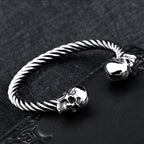 High Quality Stainless Steel Double Skull Bracelet Vintage Men Accessories Skeleton Bangle Fashion Charm Biker Jewelry Wholesale