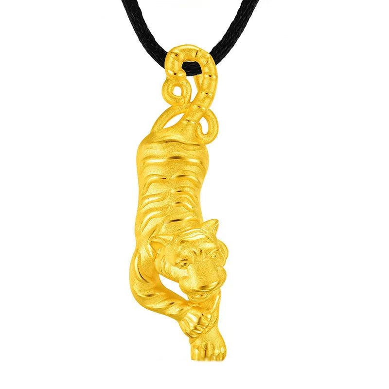 14k Gold Tiger Pendant Bracelet Necklace for Men Female Open Fashion Sutra Bracelet Bangle Engagement Wedding Fine Jewelry Gifts