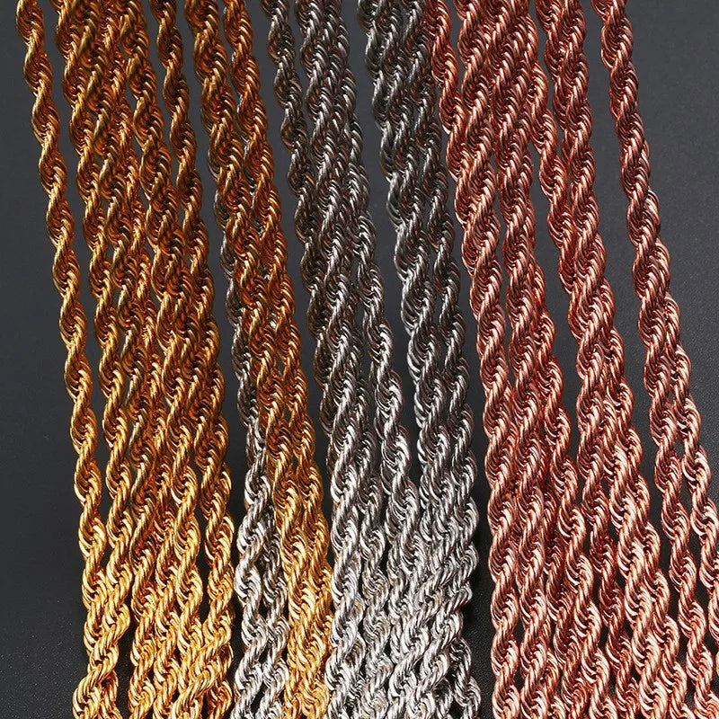 Daily Simple 3MM Twisted Chain Necklace For Men And Women Artificial Couple Necklace