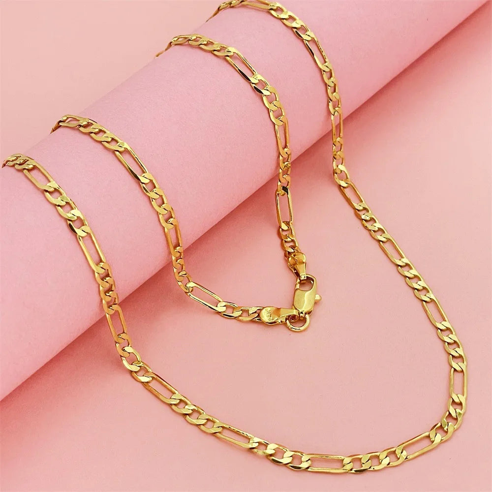 Luxury 24K 9999 Pure Gold real gold Men's and Women's 4MM 60cm 65cm 70cm Three-to-One Geometric Cuban Necklace
