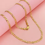 Luxury 24K 9999 Pure Gold real gold Men's and Women's 4MM 60cm 65cm 70cm Three-to-One Geometric Cuban Necklace