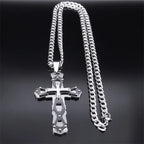 Cross Silver Pendant Necklace — Stainless Steel