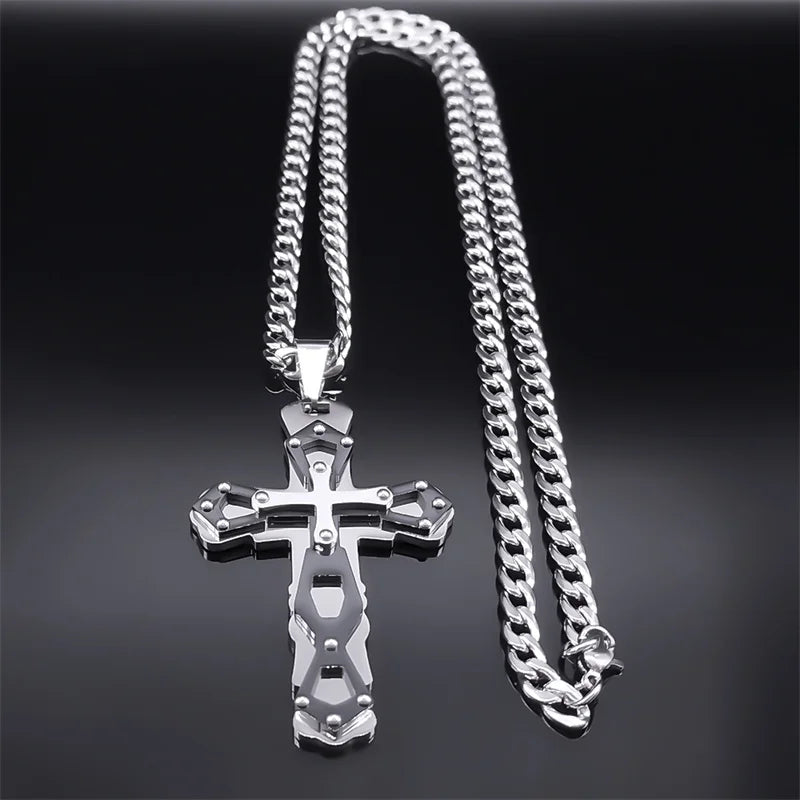 Cross Silver Pendant Necklace — Stainless Steel