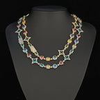 Cross Chain Necklace Iced Out Colorful Gemstone