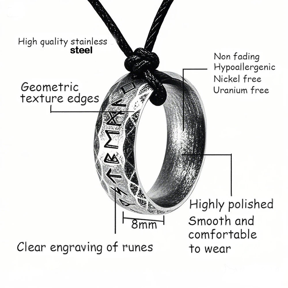 Viking Rune Stainless Steel Pendant Necklace
