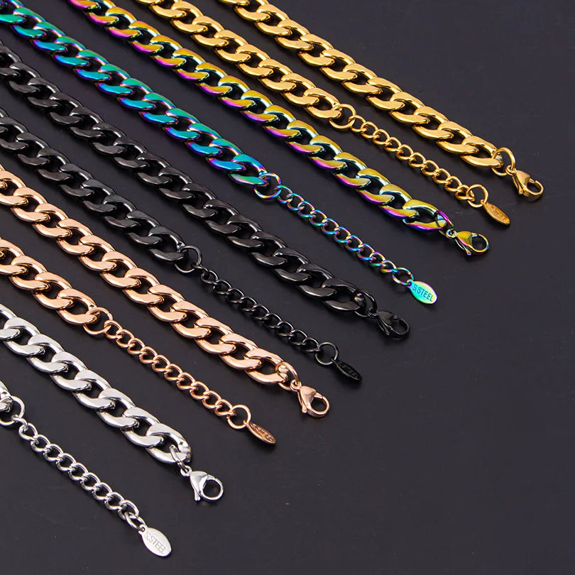 1pcs Wide Cuba Chain 40+5cm Stainless Steel Necklaces For Women Men Accessories Vinatge Jewelry On The Neck Necklace