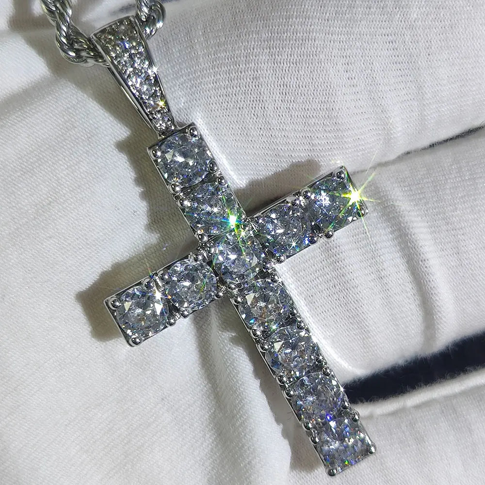 Iced Out Cross Pendant Necklace Stainless Steel CZ