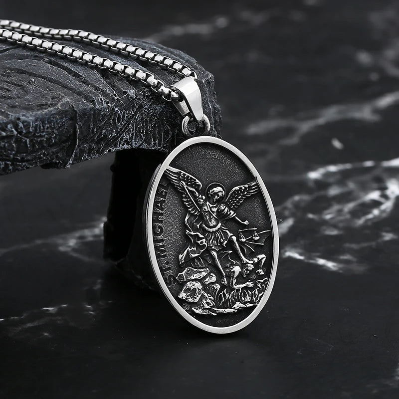 2024 New Men Stainless Steel Archangel St.Michael Guardian Pendant Necklaces Fashion Jewelry Creativity Chains Gifts