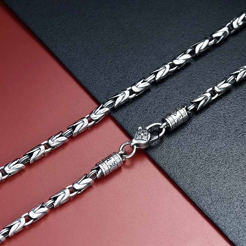 QN Guochao Jewelry National Style Six Character Words of Truth Peace Pattern Necklace Men's Retro Guochao Personality Chain
