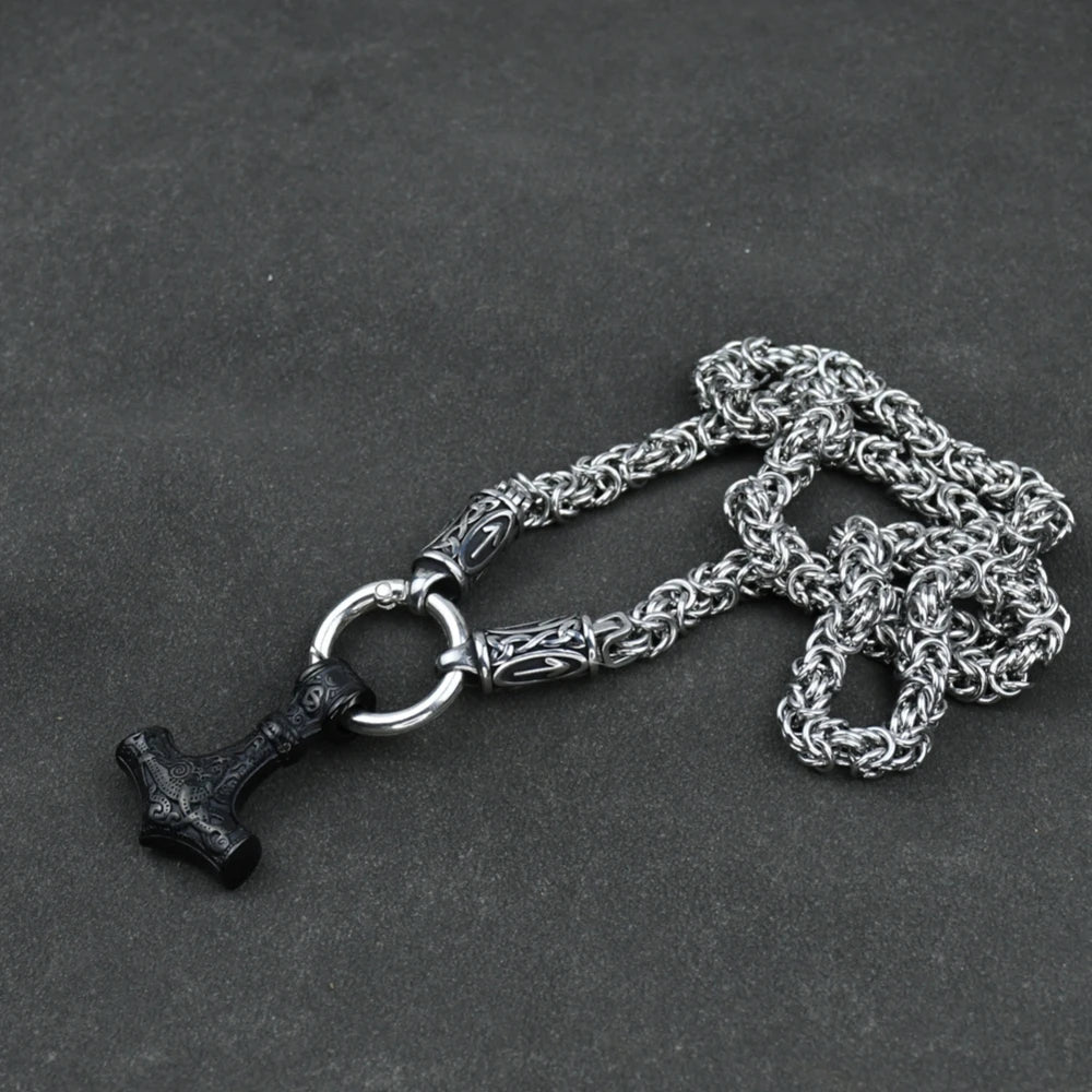 Viking amulet Jewelry Nordic viking rune with thor hammer pendant necklace with stainless steel -king chain