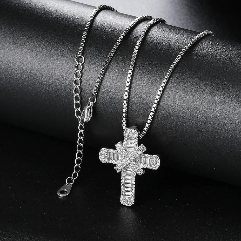 Iced Out CZ Cross Pendant — Stainless