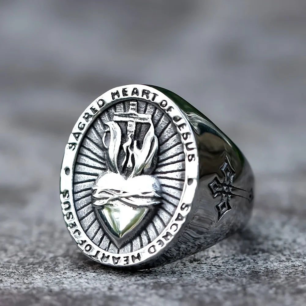 Sacred Heart Jesus Cross Ring for Men and Women — Stainless Steel