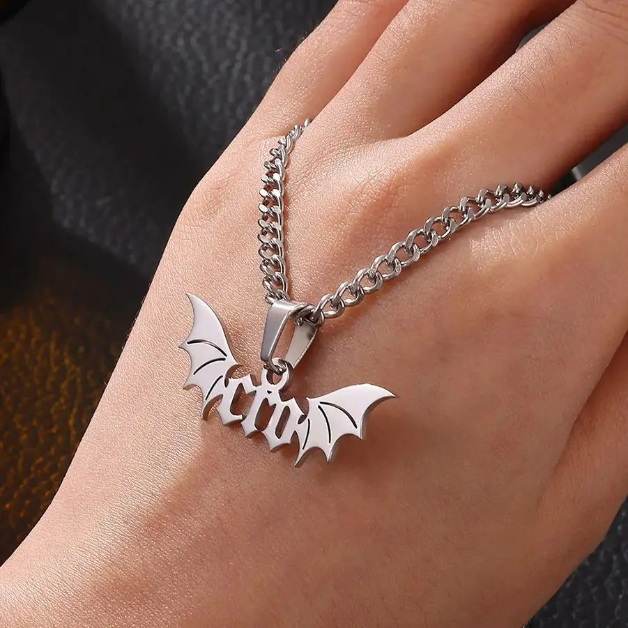 Gothic Bat Wings Cuban Chain Necklace — Stainless Steel