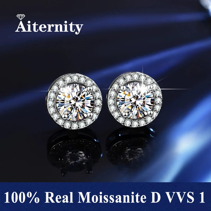 HOT Moissanite S925 Sterling Silver Stud Earrings For Women And Men With 2 Certificates Pass Diamond Test Pen Fine Jewelry