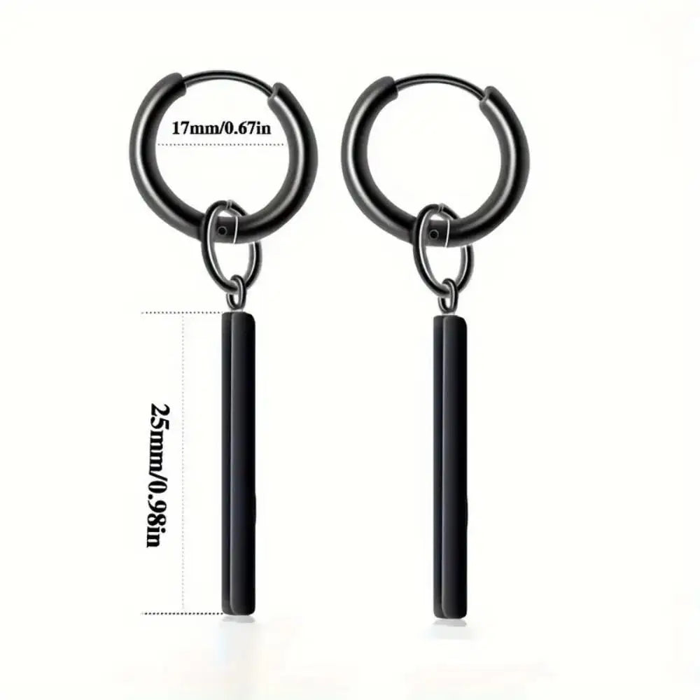 Square Strip Pendant Hoop Earrings Black Y2K — Stainless Steel