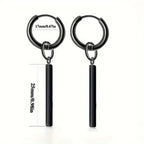 Square Strip Pendant Hoop Earrings Black Y2K — Stainless Steel
